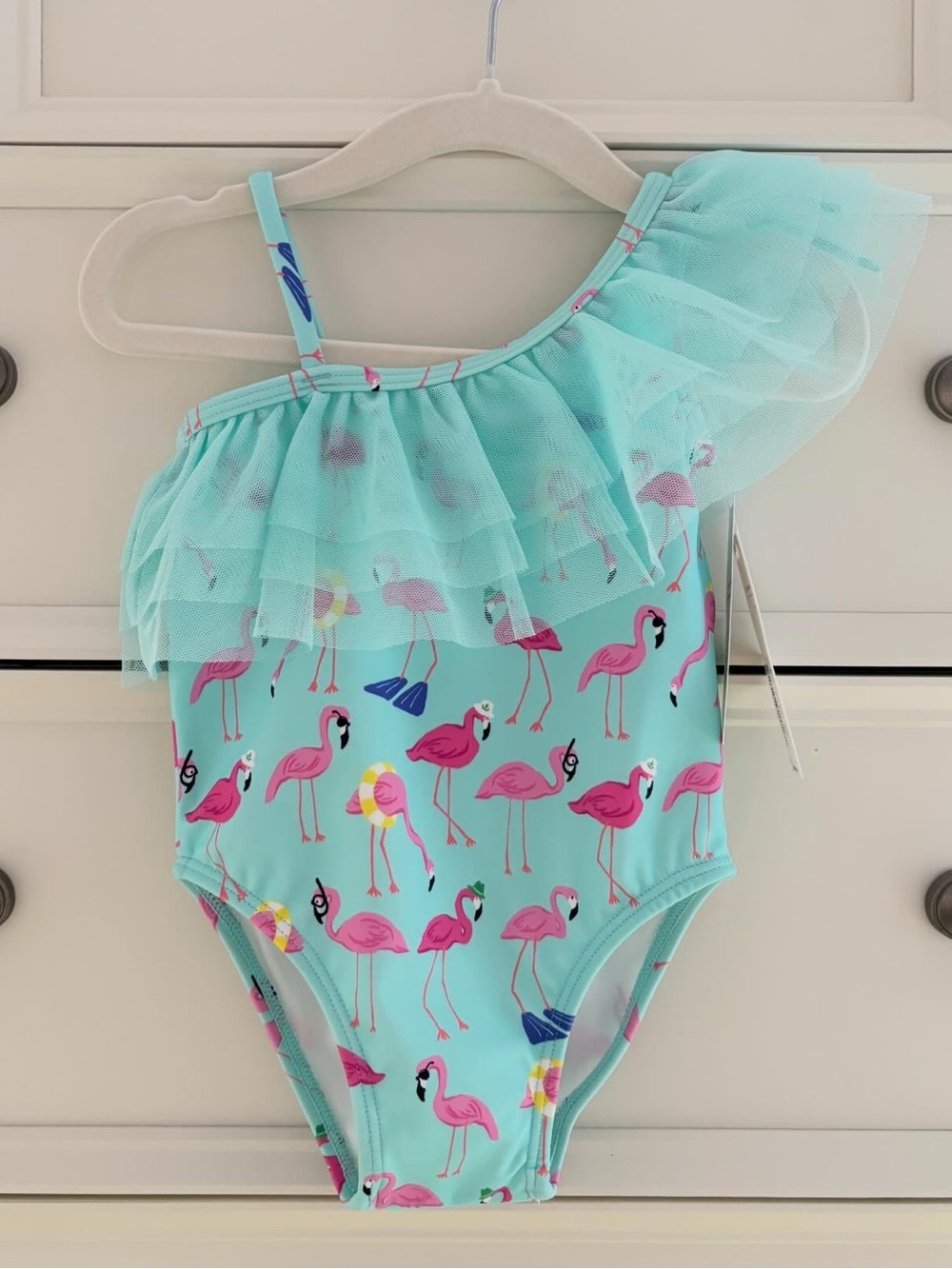 ❌SOLD❌ NWT Janie & Jack Baby Girl Flamingo Ruffle Shoulder Swimsuit 12-18 Months